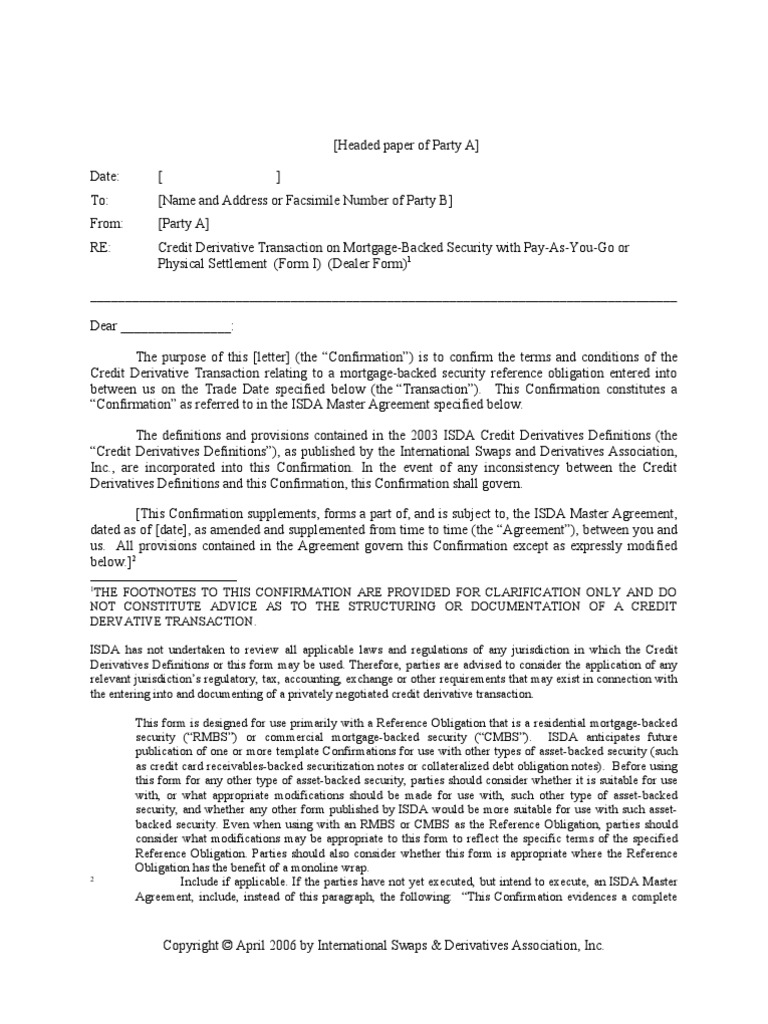 CDS For MBS Pays As You Go or Physical Settlement PDF Derivative (Finance) Interest