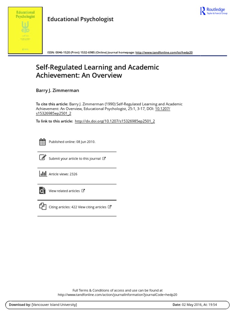 Self Regulated Learning and Academic Achievement An Overview 0 | PDF ...