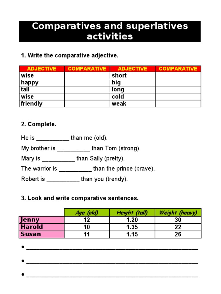 Superlative worksheet pdf image