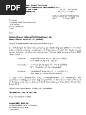 Surat Mohon Tukar Tandatangan Cek Pdf