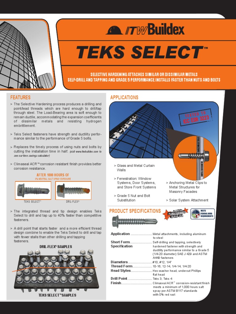 Teks Select Datasheet | PDF | Screw | Metals