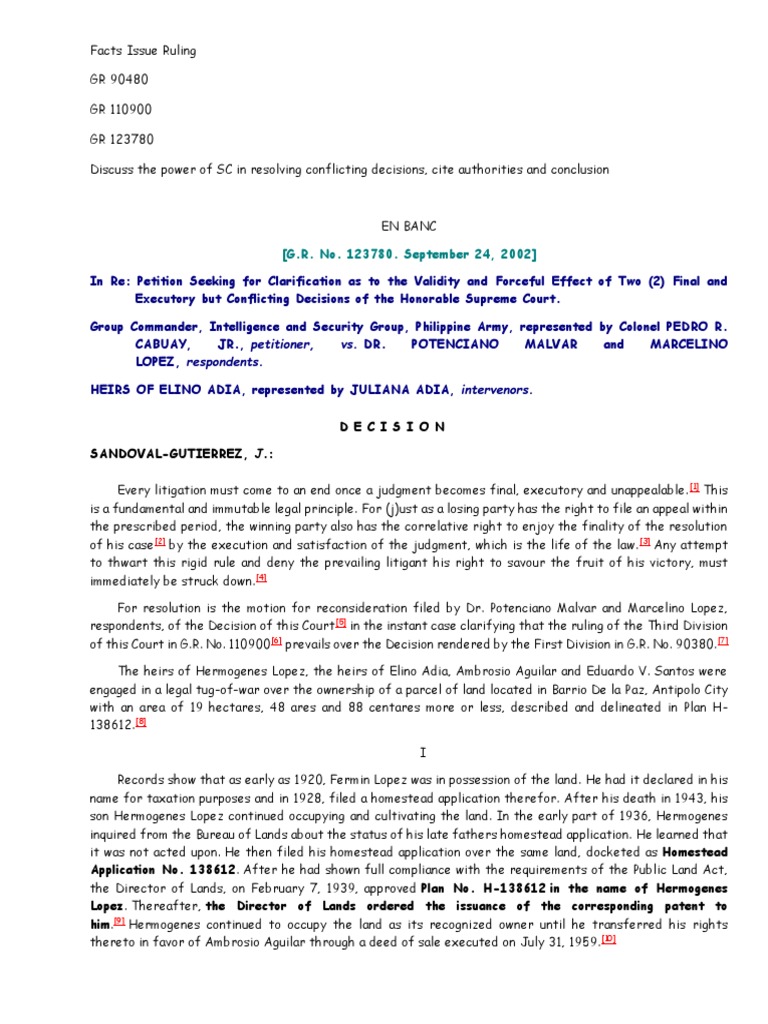 SC Ruling on Conflicting Decisions | PDF | Lawsuit | Supreme Courts
