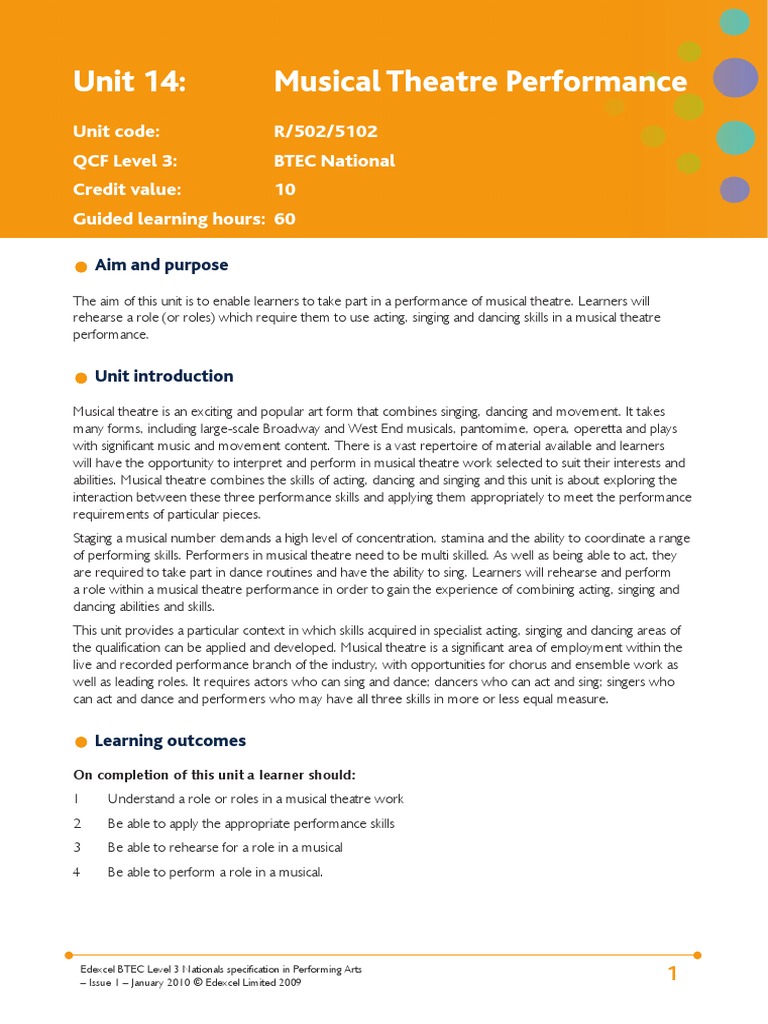 Unit 14: Musical Theatre Performance | PDF | Singing | Learning