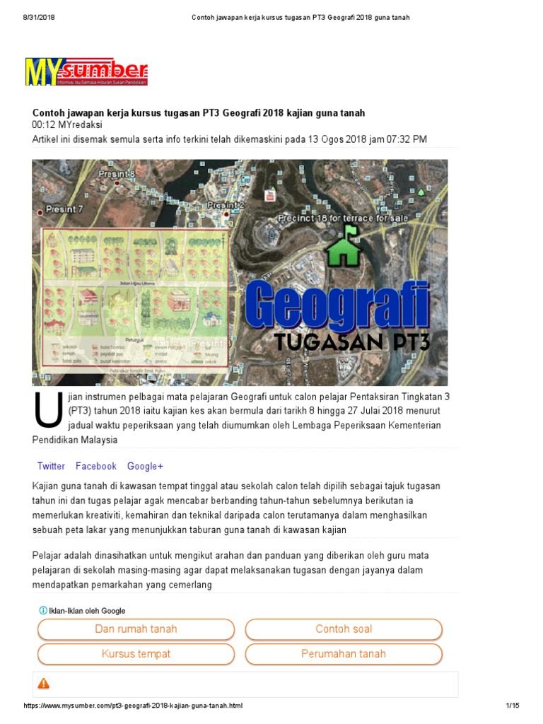 Contoh Jawapan Kerja Kursus Tugasan PT3 Geografi 2018 Guna ...