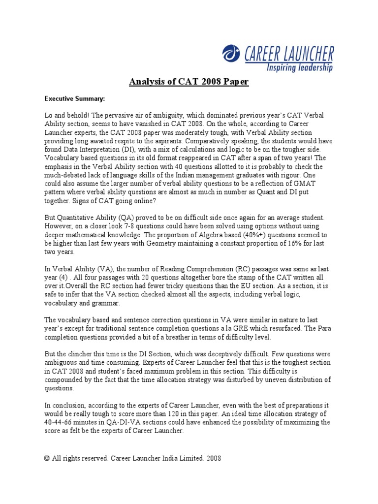 Cat 2008 Paper Analysis | PDF | Computers