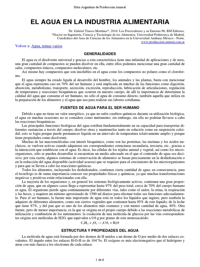 El Agua en La Industria | PDF | Propiedades del agua | Alimentos