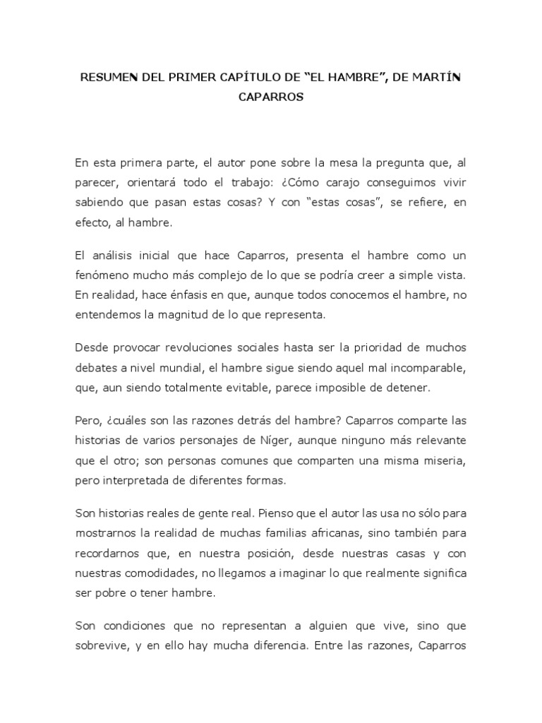 All About The Usa Resumen Por Capitulos Resumen Del Primer Capítulo de El Hambre | PDF | Pobreza | Pobreza e  indigencia