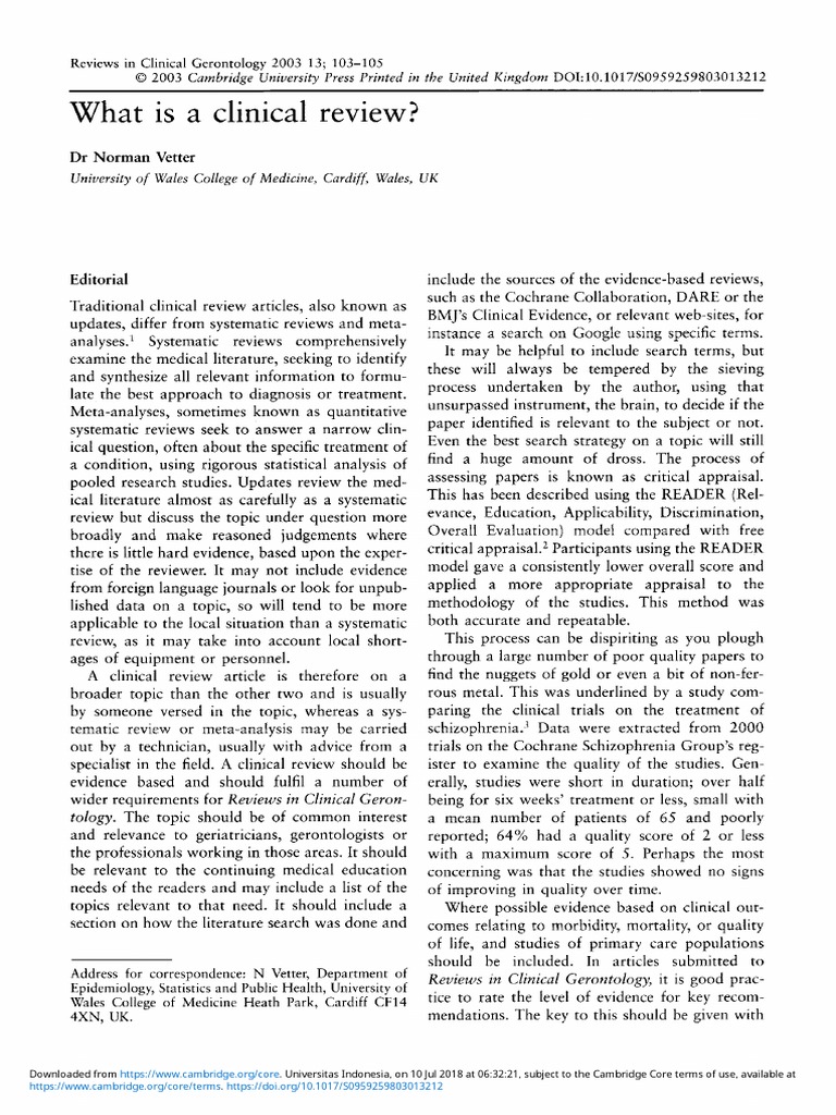 What Is Clinical Review PDF Evidence Based Medicine Systematic Review