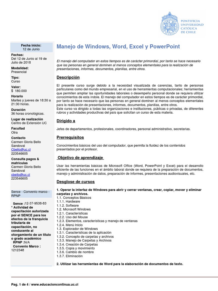 Curso de Manejo de Word, Excel y PowerPoint | PDF | Microsoft Excel ...