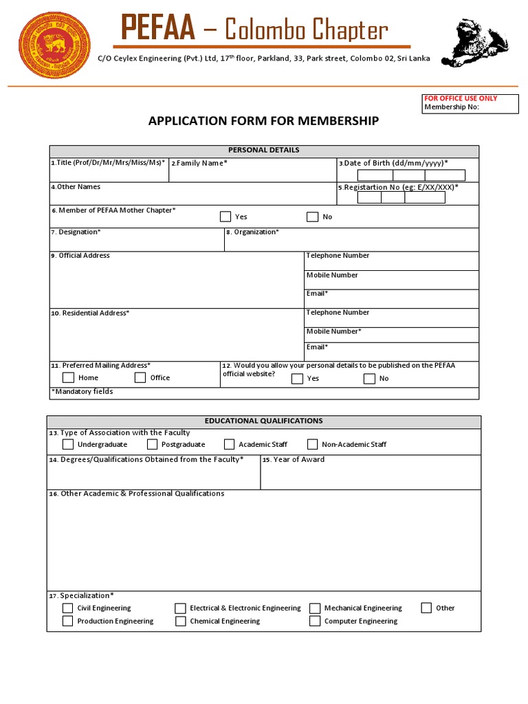 PEFAA Membership Application Form | PDF | Cheque | Transaction Account