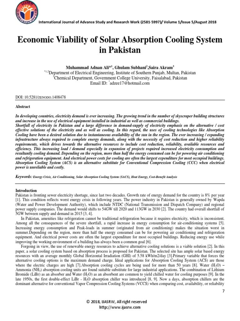 Solar Absorption Cooling in Pakistan | PDF | Solar Power | Air Conditioning