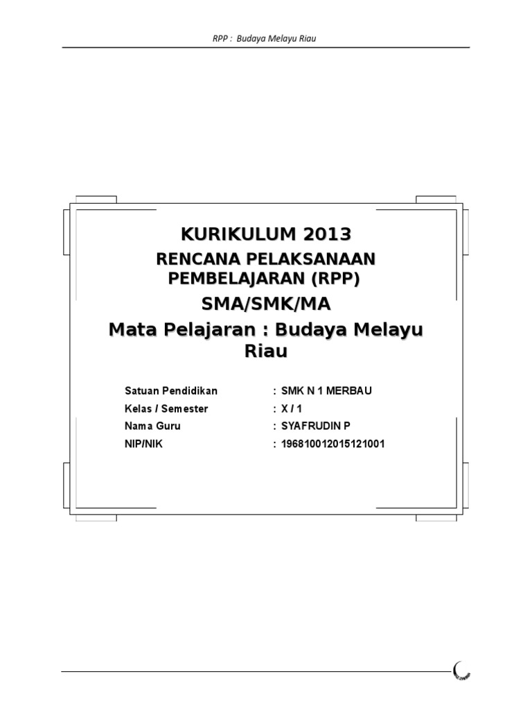 3 Rpp K13 Budaya Melayu Riau Sma Kelas 10