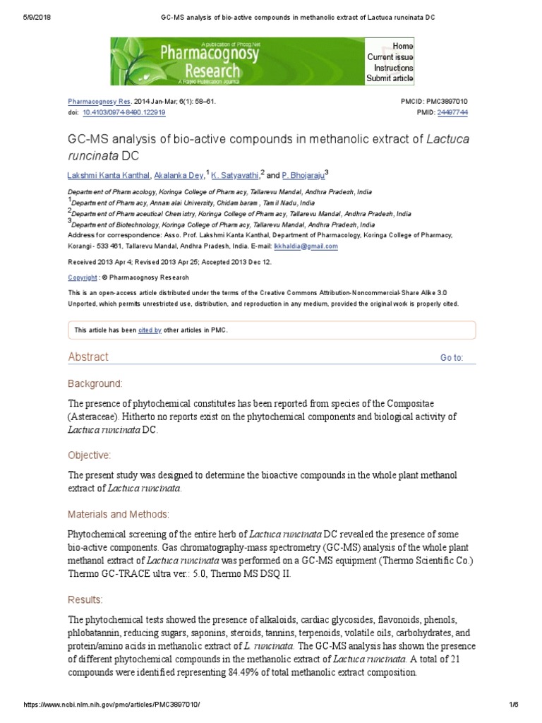 GC-MS Analysis of Bio-Active Compounds in Methanolic Extract of Lactuca ...