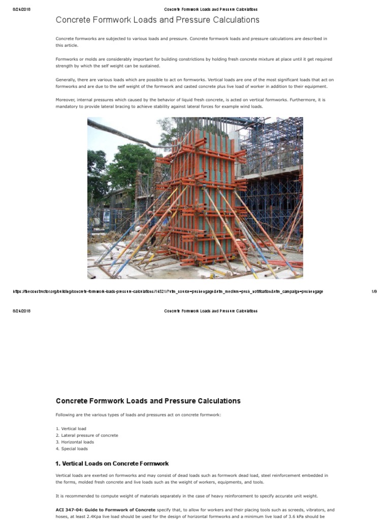 Concrete Formwork Load Calculations | PDF | Structural Load | Concrete
