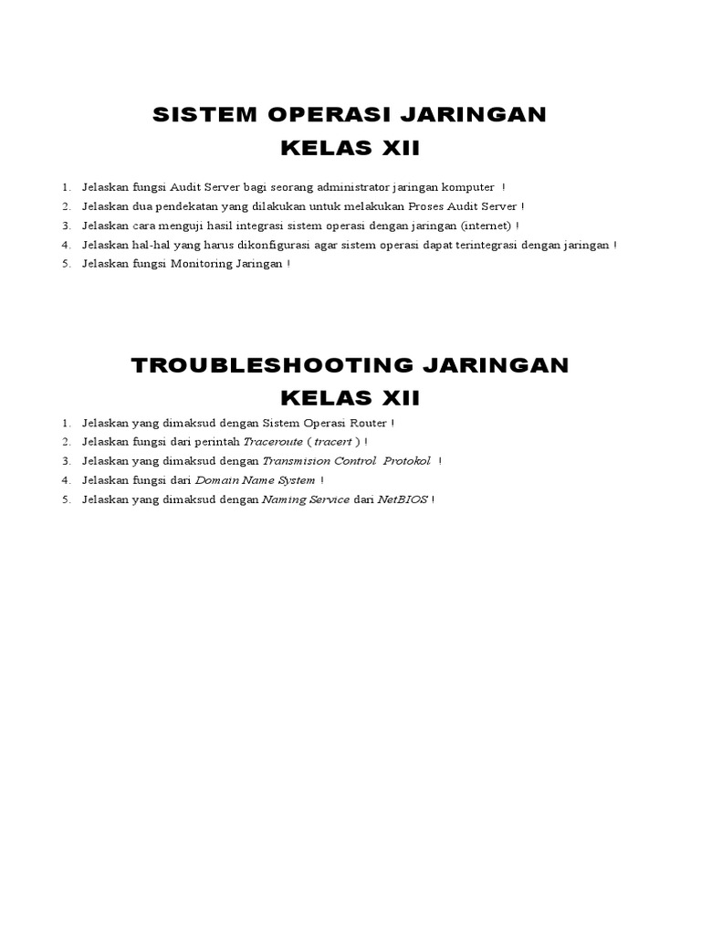 Aaaa Soal Essay Xii Tkj