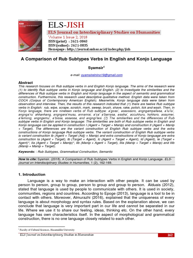 A Comparison of Rub Subtypes Verbs in English and Konjo Language