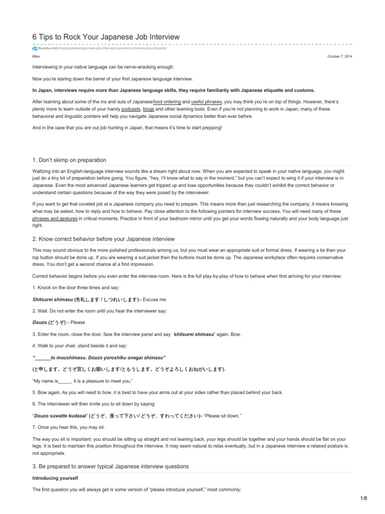 Mastering Japanese Job Interviews | PDF | Question | Suit (Clothing)
