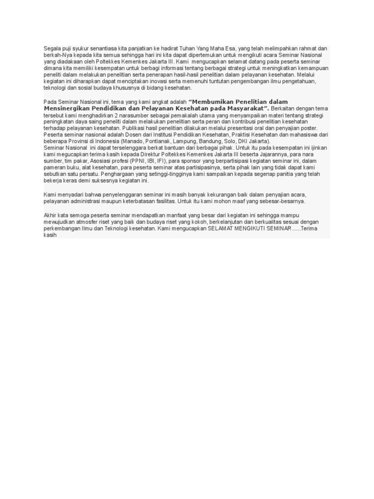 Contoh Naskah sambutan kETUA pANITIA