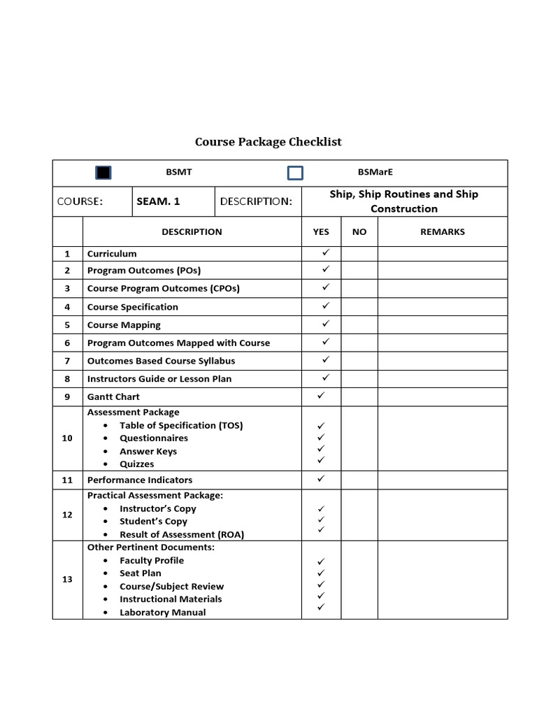 Course Package Checklist - NGEC | PDF