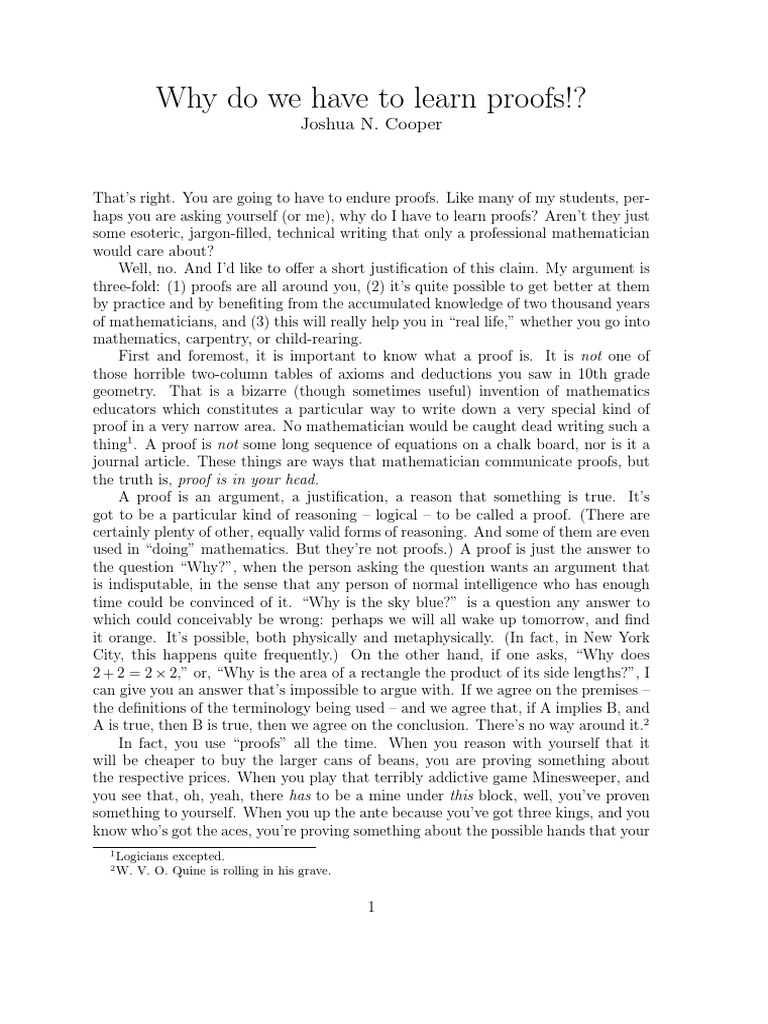 Why Do We Have To Learn Proofs PDF | PDF | Mathematical Proof | Reason