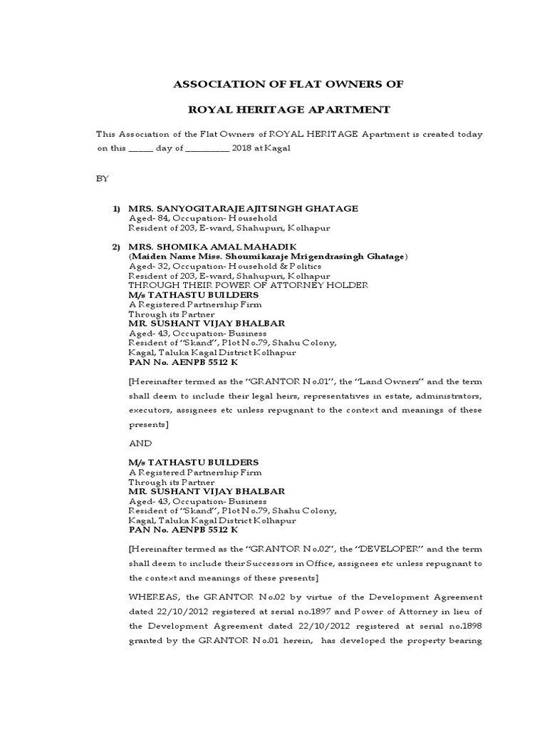 Association of Flat Owners of Royal Heritage Apartment PDF Deed