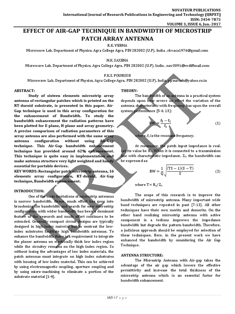 Effect Of AirGap Technique In Bandwidth Of Microstrip Patch Array Antenna