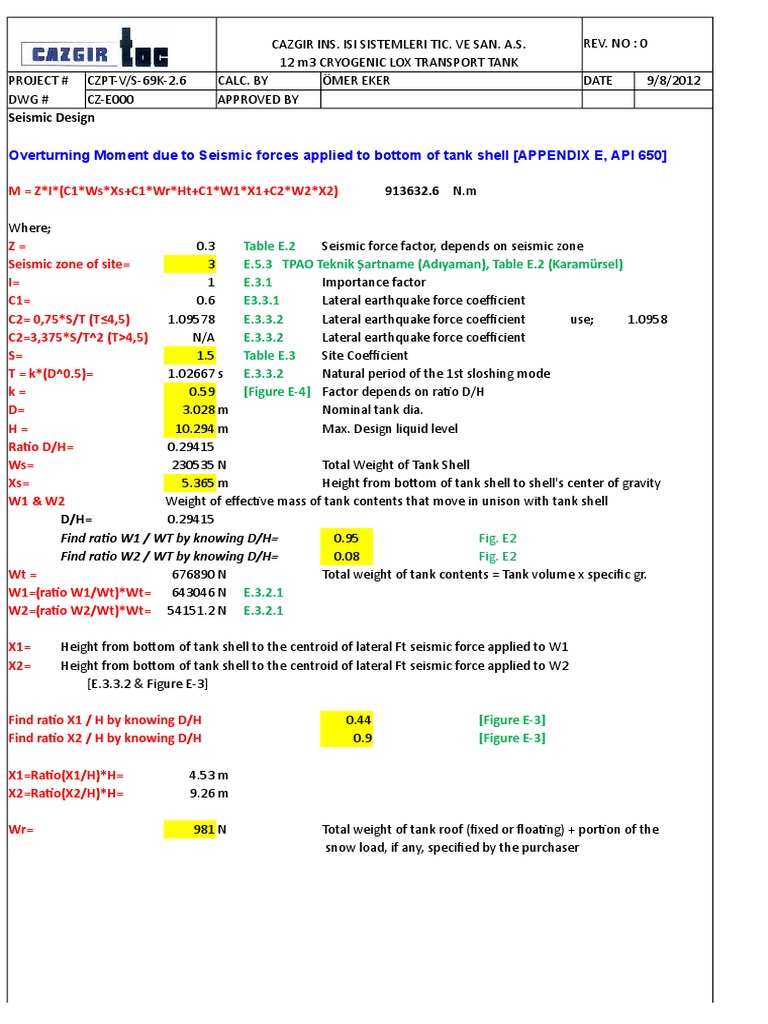 API 650 Seismic Design Sample | PDF | Mechanical Engineering | Physical ...