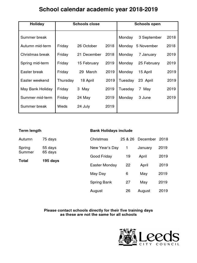 Leeds School Calendar 2018-2019 | PDF | Festival | Observances