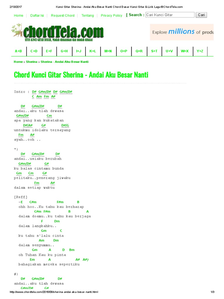 Kunci Gitar Sherina Andai Aku Besar Nanti Chord Dasar Kunci Gitar Lirik Lagu C Chordtela Pdf