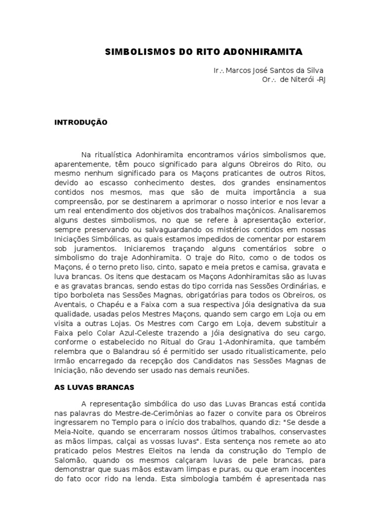 Rito A e Seu Simbolismo | PDF | Loja Maçônica | Maçonaria