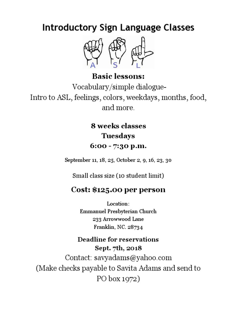 Introductory ASL Classes in Franklin, NC | PDF, image size:768x1024