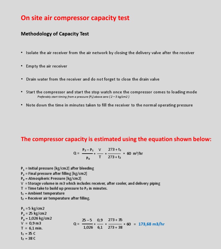 Air Compressor Capacity Calculation PDF