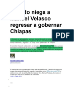 Senado Niega a Manuel Velasco Regresar a Gobernar Chiapas