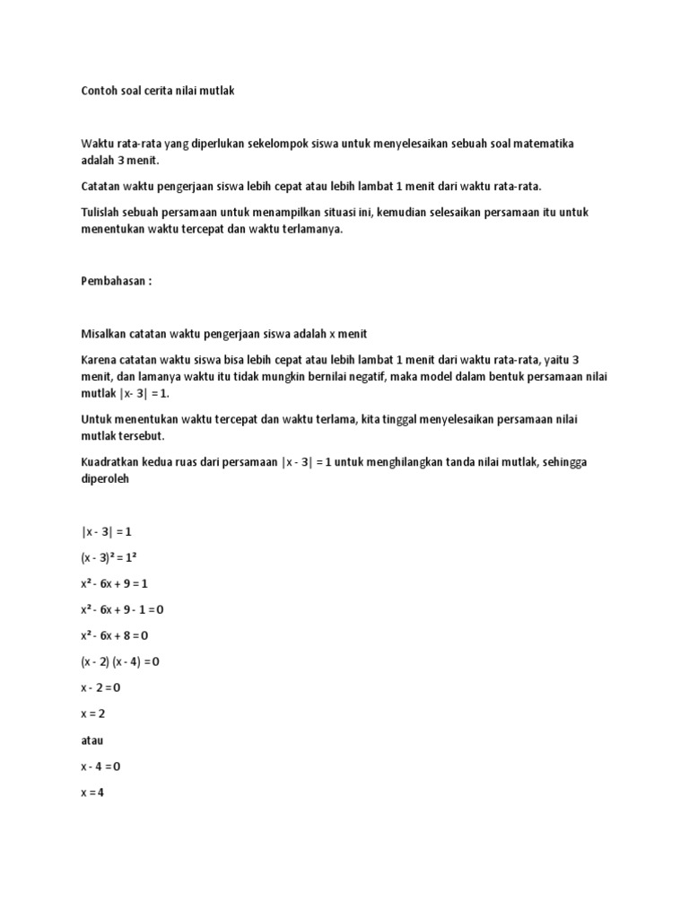 Contoh Soal Cerita Nilai Mutlak