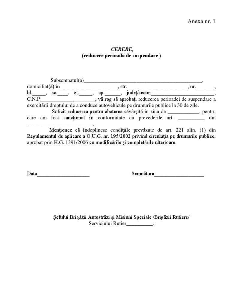 Cerere Anexa Reducerere Perioada Suspendare