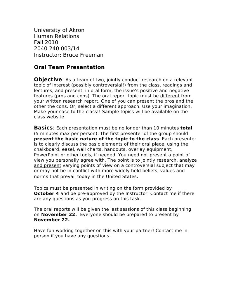 Human Relations Oral Report Outline PDF Borderline Personality Disorder Stress (Biology)