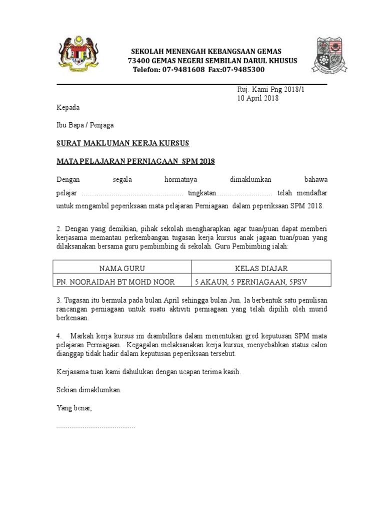 Contoh Surat Kebenaran Ibu Bapa Membawa Kenderaan Pdf