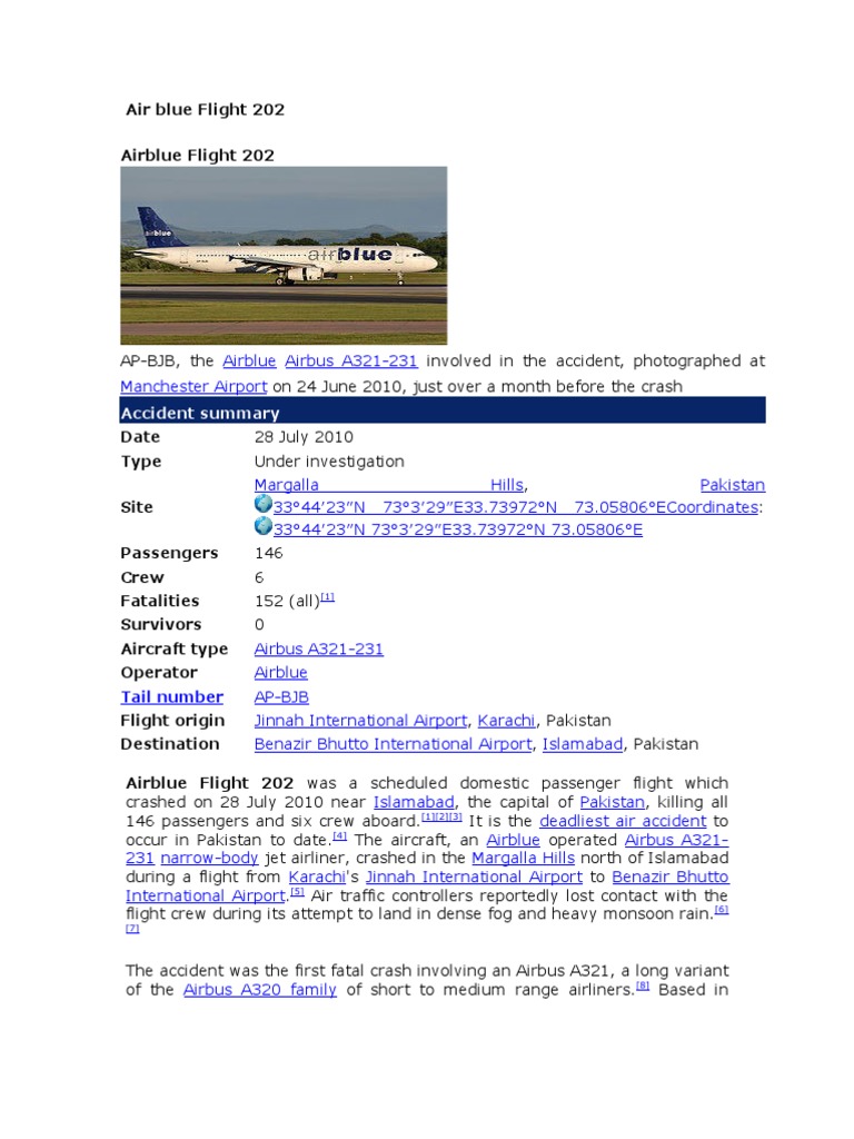 Airblue Flight 202 PDF Aviation