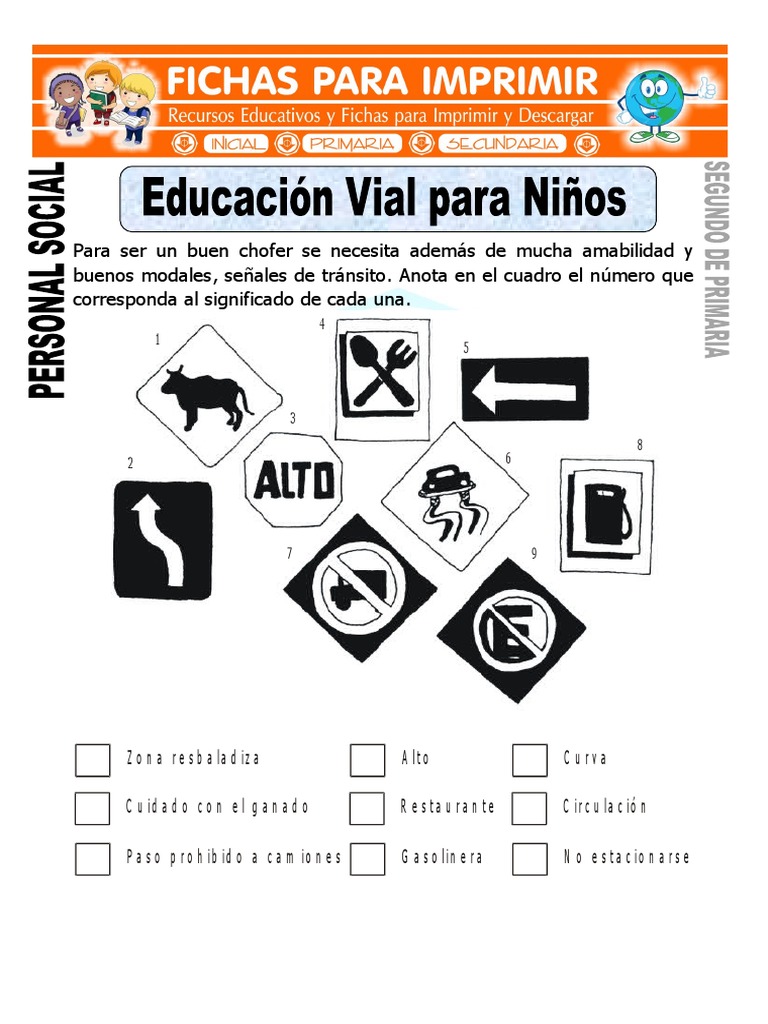 Ficha De Educacion Vial Para Ninos Para Segundo De Primaria