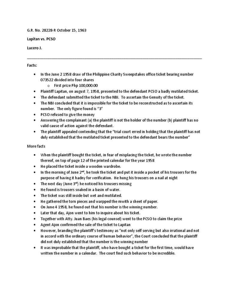 Lapitan v. PCSO | PDF | Government Information | Social Institutions