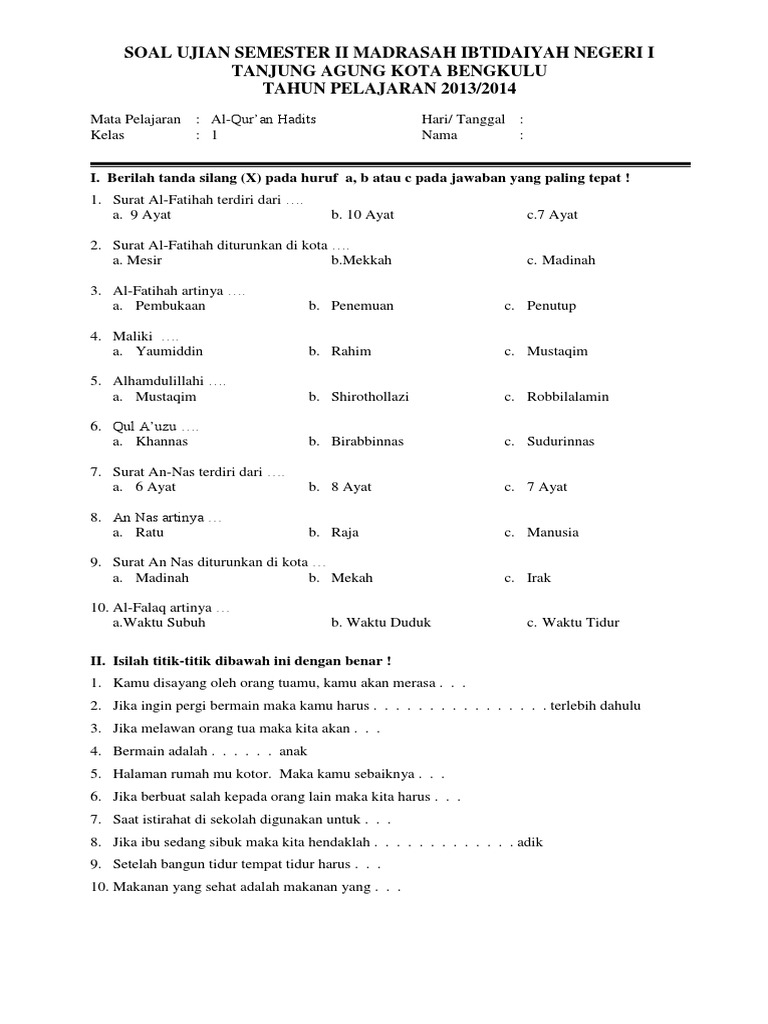 Format Soal Ujian Abc