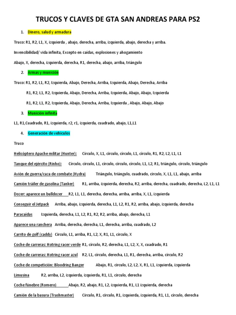 Trucos y Claves de Gta San Andreas para Ps2 PDF Ocio