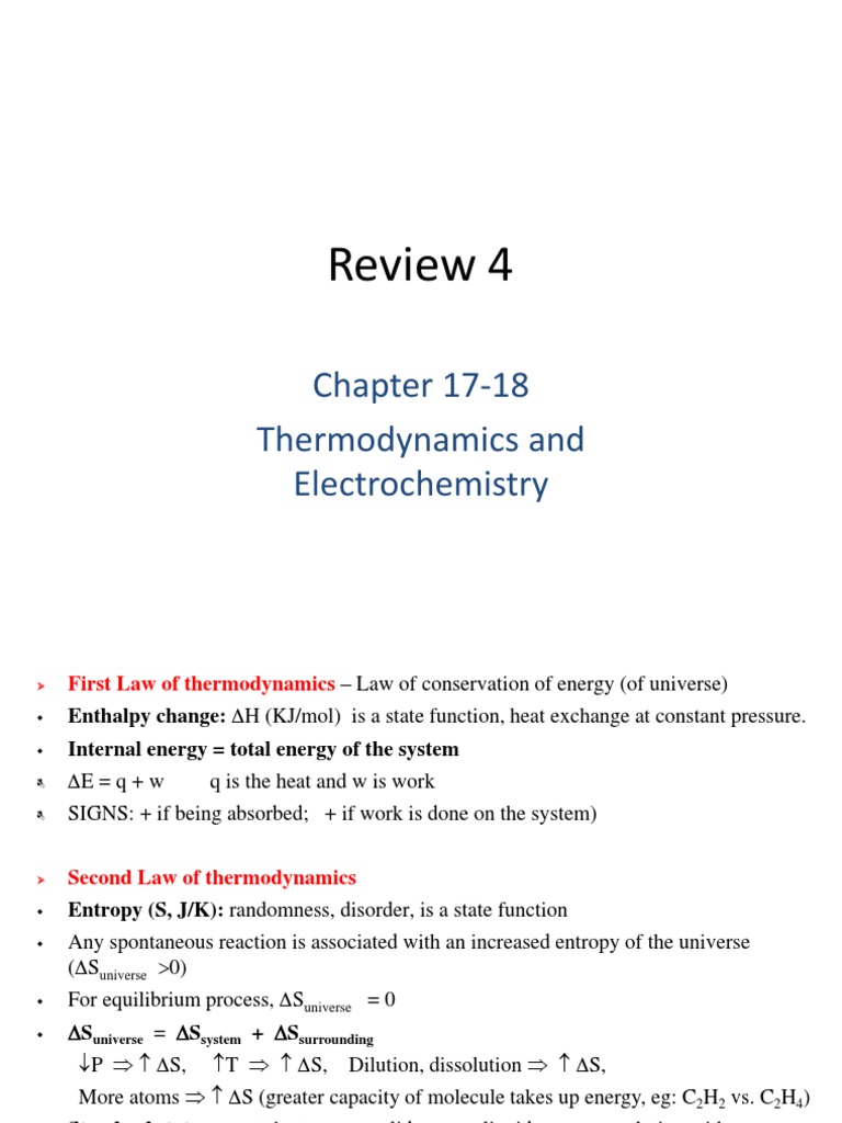 Thermodynamics & Electrochemistry Guide | PDF | Redox | Chemical ...