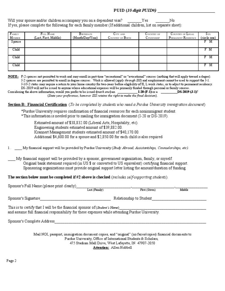 Purdue Visa Application Financial Form | PDF | Immigration Law ...