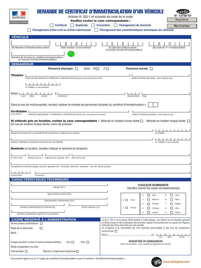 Demande de Certificat Immatriculation Vehicule29 PDF | PDF