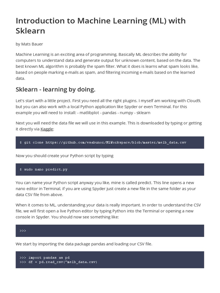Introduction To Machine Learning (ML) With Sklearn | PDF | Prediction ...