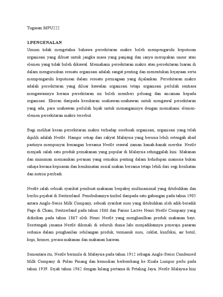 Contoh Tugasan Elemen Persekitaran Makro