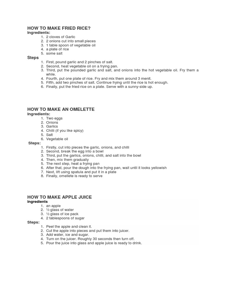 Easy Recipes: Fried Rice, Omelette, Juice | PDF | Wellness