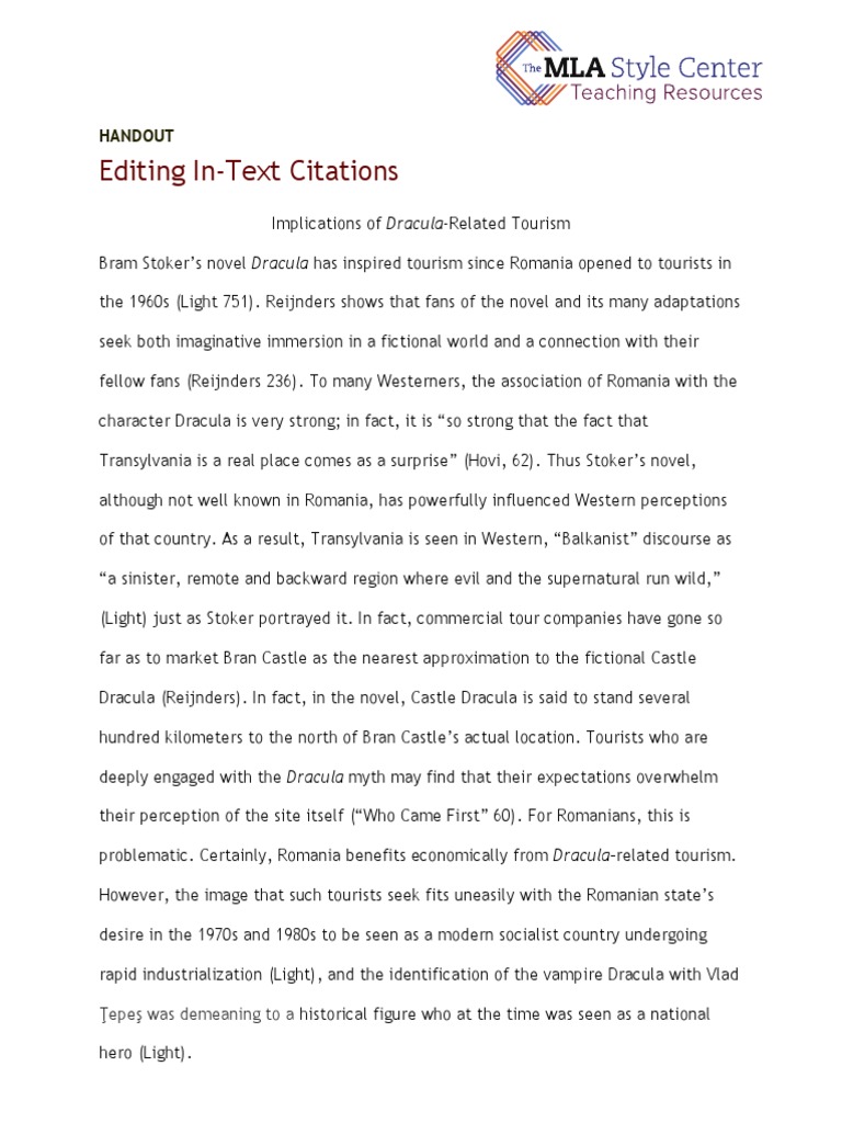 Editing In Text Citations Handout Pdf