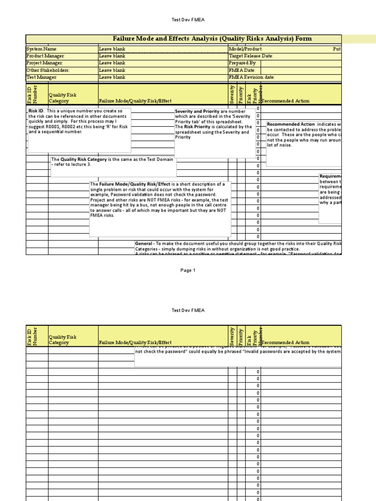 Test Development FMEA Template | PDF | Systems Science | Systems ...